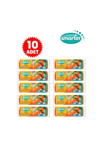 Smarter 10 Adet Büyük Büzgülü Mandalina K. Çöp Torbası Çöp Poşeti