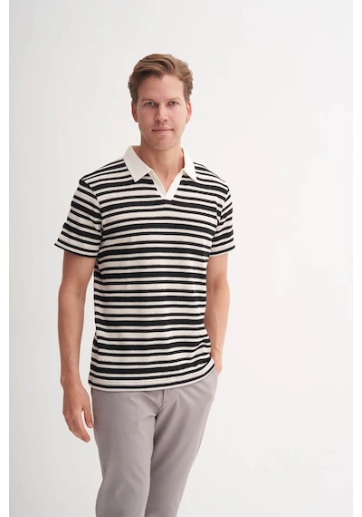 Cazador Regular Fit Örme Çizgili Siyah Erkek Polo Yaka T-shirt 40330