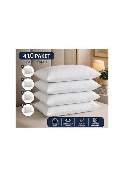 Sıvı Geçirmez Yastık Alezi 4'lü Paket Fermuarlı Yastık Koruyucu 50x70 Beyaz