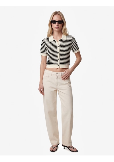 Koton Slim Fit Düğmeli Polo Yaka Kısa Kollu Çizgili Triko Hırka Beyaz Çizgili 6sak30073ek
