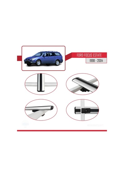 Ford Focus Estate C170 1998-2004 Arası İle Uyumlu Basic Model Ara Atkı Tavan Barı Gri 3 Adet