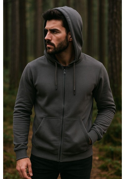 Erkek Kapüşonlu Pamuklu Sweatshirt Hırka Fermuarlı Rahat Kalıp Basic Hırka Çok Renkli