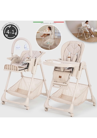 Elele Cibo 2in1 Katlanabilir Bebek Mama Sandalyesi Çift Pedli 0+ Ay Bej