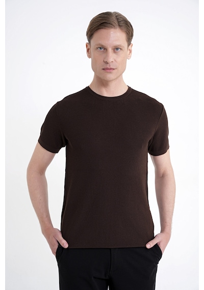 Efor Comfort Fit Rayon Karışımlı Kahverengi Bisiklet Yaka Tişört Ts 925