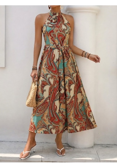 De'charme Kadın Omuzlardan Açık Halter Yakalı Yırtmaçlı Çiçek Desenli Süprem Elbise Çok Renkli De'charme Kadın Omuzlardan Açık Halter Yakalı Yırtmaçlı Çiçek Desenli Süprem Elbise Çok Renkli