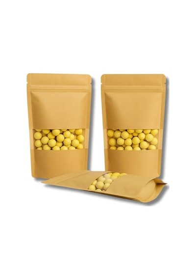 Kraft Pencereli Doypack Kilitli Stand Up Pouch, Gıda Uyumlu, Yeniden Kapanabilir Zipli 100, 11x18,5 4296