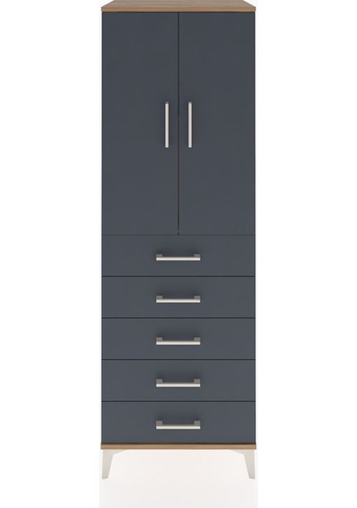 Hyperion Dolap Tek Raflı 5 Çekmeceli 2 Kapaklı 60x44x182 Çam-antrasit Atlas Çam