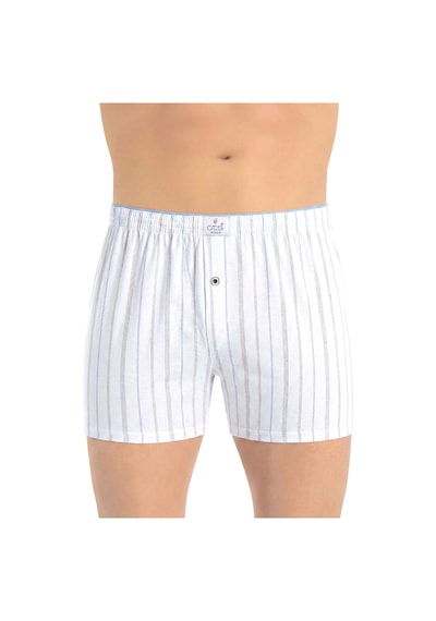 Öts Erkek %100 Pamuk Boxer Çizgili Düğmeli Ergonomik Tasarım 2652 Beyaz
