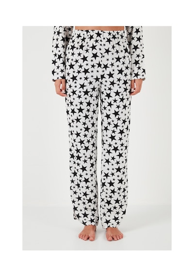 Lela Desenli Rahat Kesim Bol Paça Yazlık Bayan Pijama Takımı 6110014 Beyaz