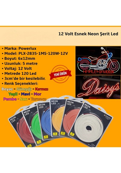 Yeni Nesil Tabela Led 12 Volt 6X12Mm Esnek Neon Led 5 M N11.9767