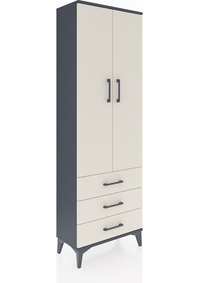 Arges Dolap Tek Raflı 3 Çekmeceli Tek Askılı 60x30x182 Antras... Antrasit