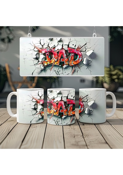 3d Dad Yazılı Kupa Bardak Kırık Efektli - Baba Günü Özel Hediyesi Kabartmasız Beyaz