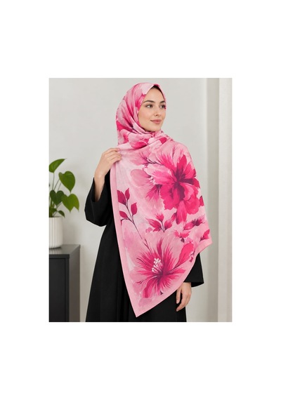 Ardün Hijab Desenli Bambu Kraş Şal Tok Duran Kadın Şal Pembe - 938101579 Pembe