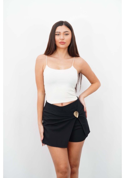 Dı Lorıa Kadın Yüksek Bel Kruvaze Gold Toka Detaylı Şortlu Mini Etek Siyah