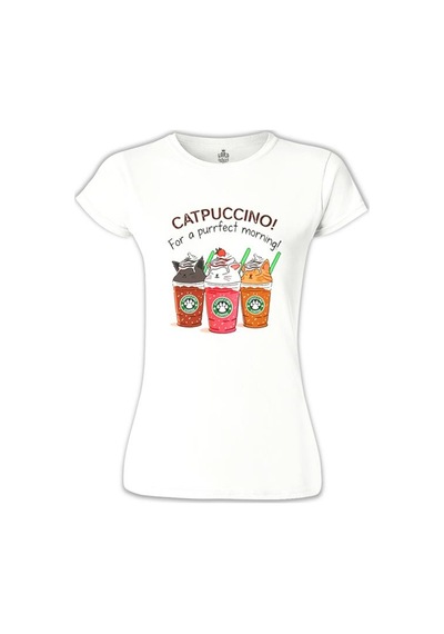 Catpuccino Beyaz Kadın Tshirt 001