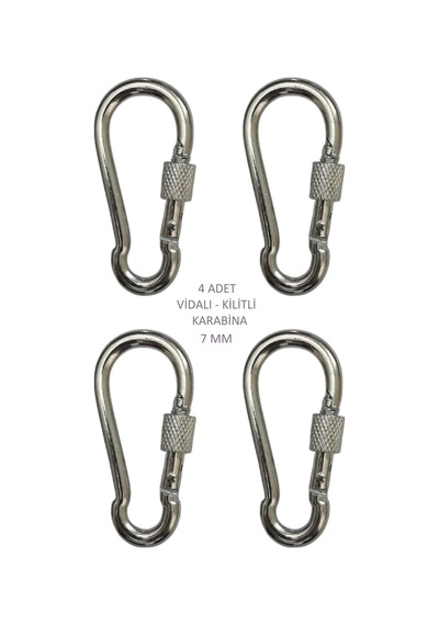 Galvanizli Vidalı Kilitli Karabina, 7 Mm, Askı, Çengel, Kanca, Anahtarlık 4 Adet