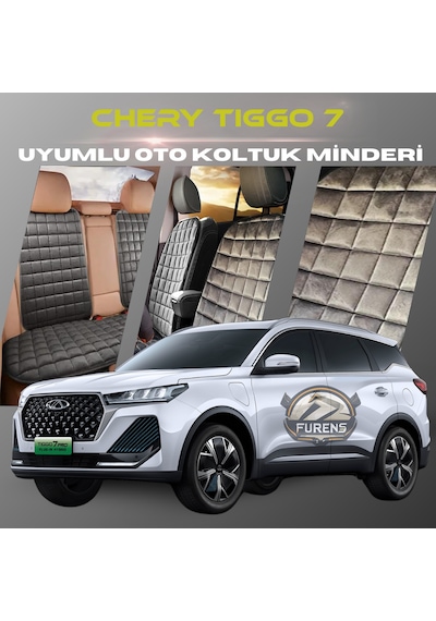 Chery Tiggo 7 & Pro Antrasit Tay Tüyü Cepli & Terletmez Sırtlı Oto Koltuk Minder Seti - Koruma Kılıfı  Ön & Arka Set