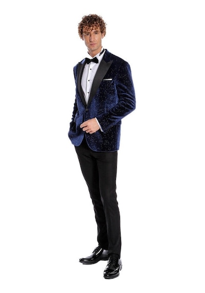 Wessi Simli Slim Fit Kadife Erkek Smokin Ceket -Lacivert