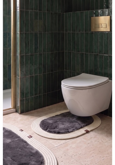 Banyo Paspası Takımı 60x100+40x60 Cm Düz Antrasit Gri & Krem Antrasit Gri - Krem