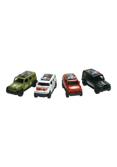 4'lü Die-cast Metal Oyuncak Araba Seti - Sesli Işıklı Çek Bırak İtfaiye Polis Ambulans Askeri Araç Çok Renkli