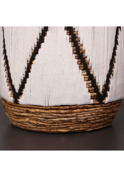 Söke Beyaz Makrome Ve Doğal Abaka - Kapaklı Sepet 46x45 Cm Beyaz
