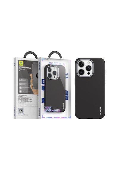 Apple Uyumlu iPhone Blueo 15 Pro Max Siyah Premium Deri Telefon Kılıf.