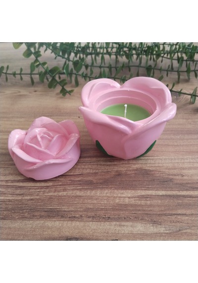 Kapaklı Pembe Gül Şeklinde Dekoratif Hediye Gül Mumluk