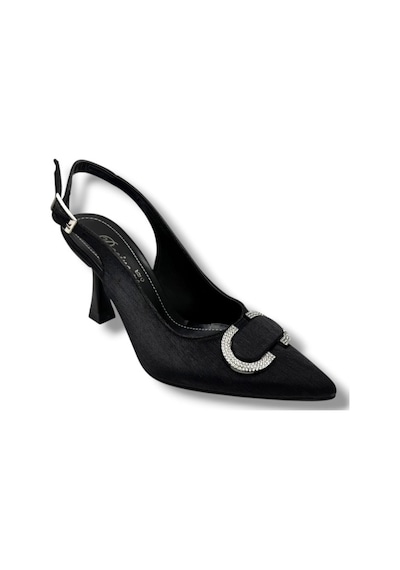 Desire 452-26 Çizgili Saten Taşlı Tokalı İnce Topuk Kadın Stiletto 8,5cm Siyah