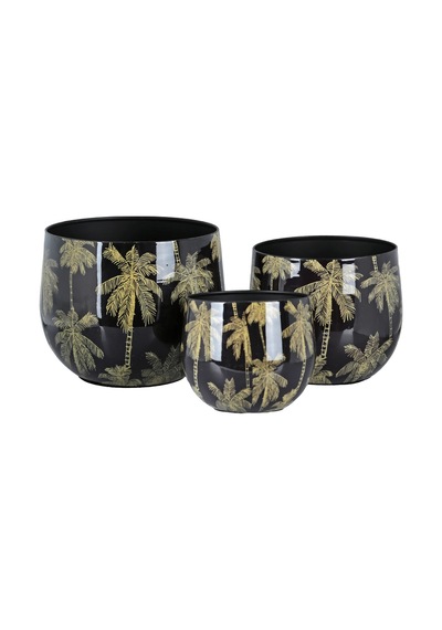 Lucky Art Palm Breeze Dekoratif 3lu Saksı Seti Lyvu 014 Siyah