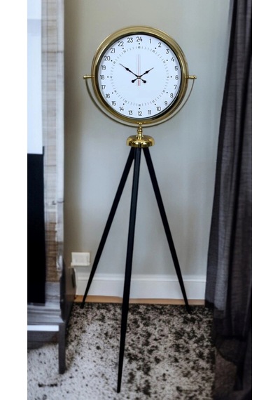 Gold 24 Saat Göstergeli Özel Tasarım Tripod Ayaklı Saat Çok Renkli
