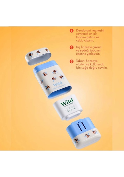 Wild %98 Natural Stick Deodorant Kutu + Refill Paketi - Honey Bee + Honey & Cactus Flower 40 Gr