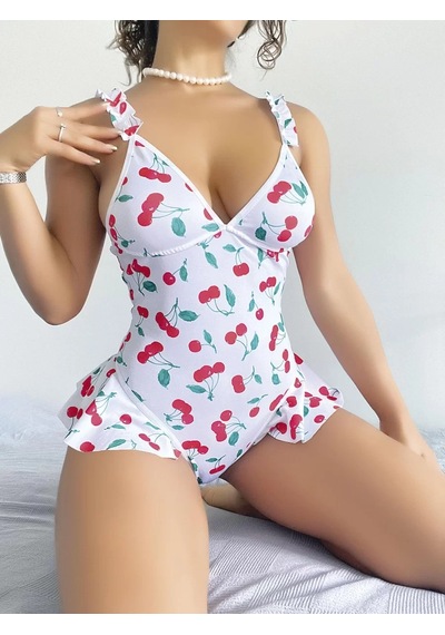 Naam Kadın Vişne Desenli Dantel İşlemeli Şık Body Çok Renkli