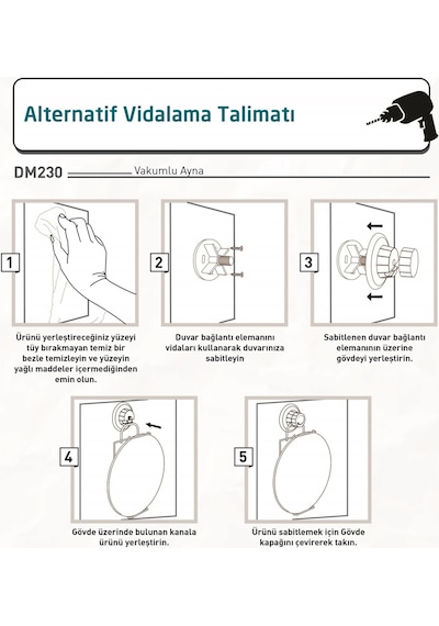 Teknotel Delme Vida Matkap Yok! Vakumlu Banyo Aynası Krom Dm230 Krom