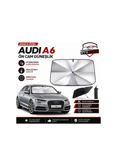 Audi A6 Şemsiye Tip Ön Cam Güneşliği Katlanabilir Uv Korumalı Araç Cam Güneşlik