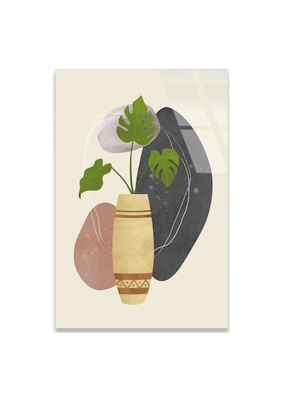 Monstera Yaprağı Ve Vazo Minimalist - Cam Tablo - Deg0570 60 X 90 Cm