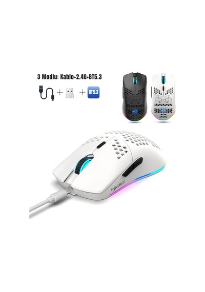 T66 Kablosuz 3 Modlu Mouse-650 Mah Batarya - 12000 Fps - 20g - Rgb Aydınlatma Diğer