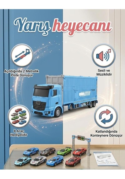 4 Fonksiyonlu Sesli Katlanabilir Mega Yarış Tırı Ve Mancınık Setli Oyuncak Yarış Pisti Seti