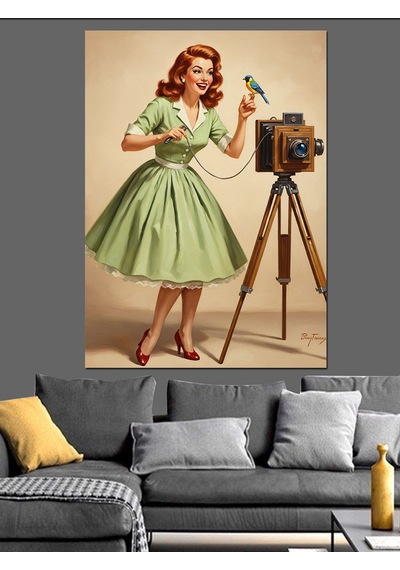 Vintage Fotoğrafçı Kadın Elbise Dekoratif Kanvas - Mdf Ahşap Tablo