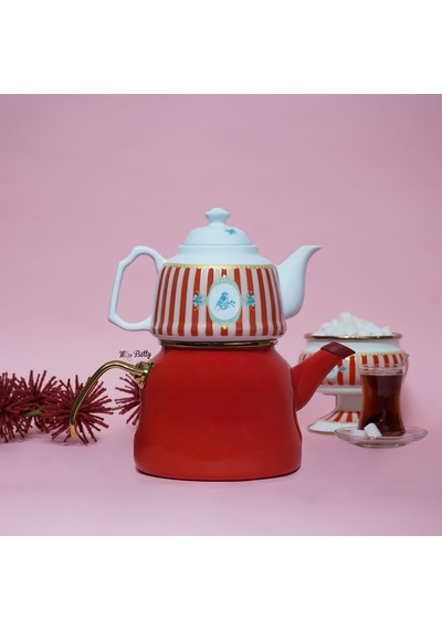Bellisima Emaye Royal Porselen Demlikli Çaydanlık Pembe