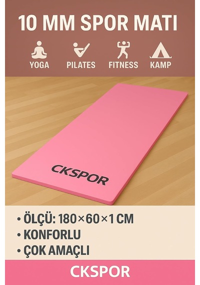 Tr 10 Mm Pilates Yoga Minderi, Spor Egzersiz Matı, Pembe, 180x60 Cm Diğer