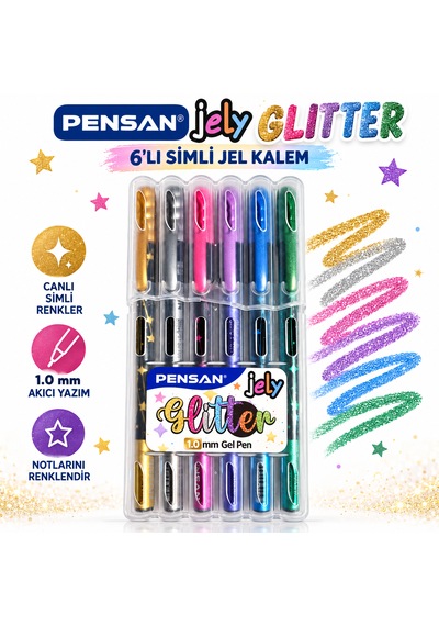Jel Glitter 6lı Simli Jel Kalem Pensan Çok Renkli