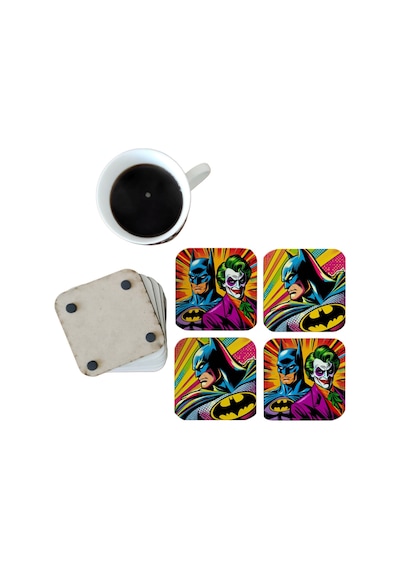 Batman Ve Joker Dekoratif Ahşap Bardak Altlığı Seti 086 Çok Renkli