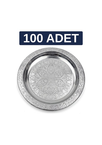 Binbir Trend 18 Cm İşlemeli Kenarlı Otantik Desenli Krom Çelik Meze Ve Servis Tabağı 100 Adet