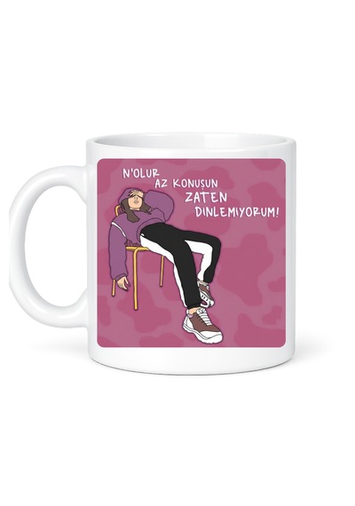 Komik Yazılı Kupa Bardak Az Konuş Zaten Dinlemiyorum Tasarım Seramik Kahve Kupası Beyaz
