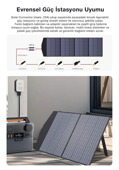 200w Taşınabilir Güneş Panelili Kamp & Karavan İçin Katlanabilir Solar Güç Kaynağı
