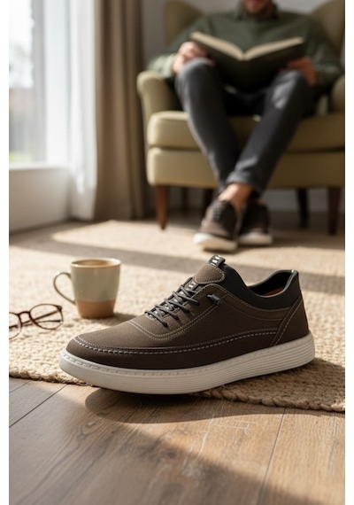 Enoch Hakiki Deri Dikişli Erkek Sneaker Ayakkabı Ortopedik Taban Siyah