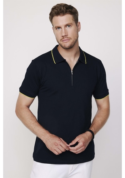 Tudors Erkek Polo Yaka Slim Fit Pamuk Fermuarlı Pike Lacivertvert Tişört-27686-Lacivertvert Lacivert