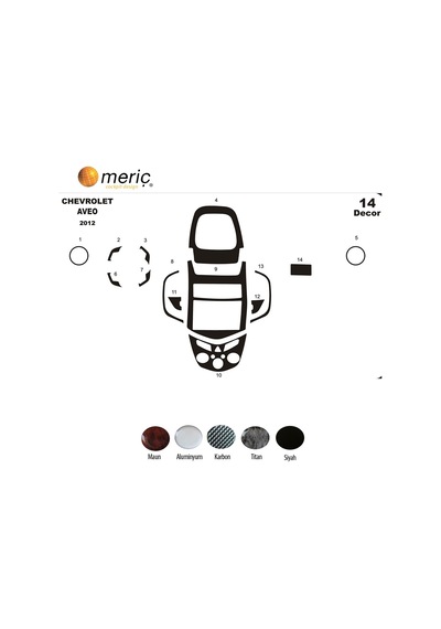 Meriç® Chevrolet Aveo Ön Torpido Kaplama 14 Parça 2012-› (530155974)