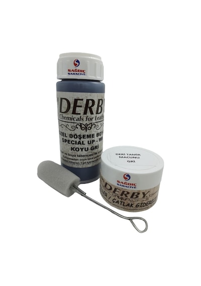 Derby Koyu Gri Oto Döşeme Boyası ve Gri Deri Tamir Macunu