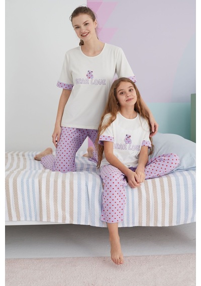 Siyah İnci Pamuklu Örme Pijama Takım 24117054 Çok Renkli
